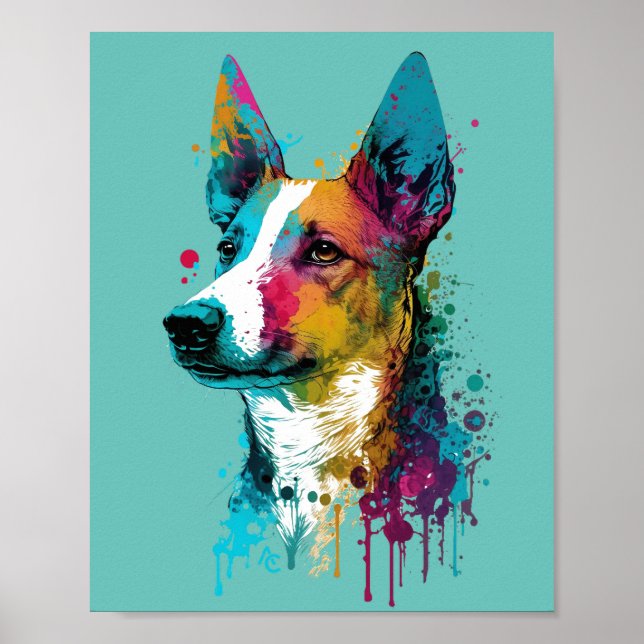 Basenji - Graffiti Neon Bläck Stänk Poster (Framsidan)