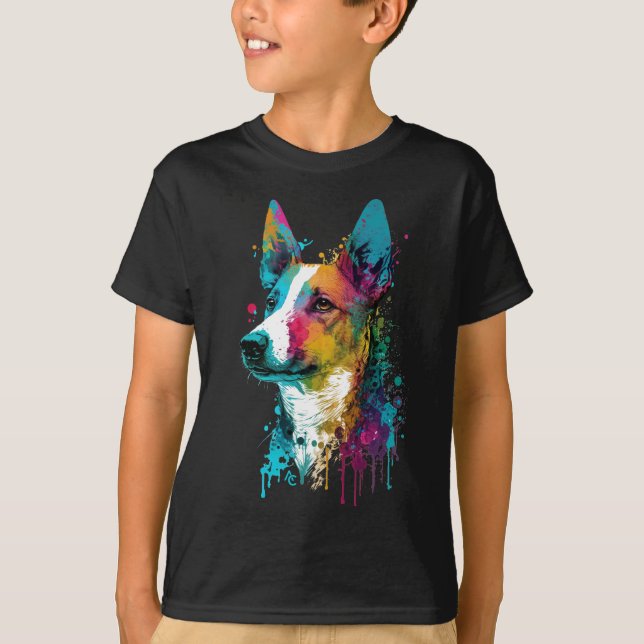 Basenji - Graffiti Neon Bläck Stänk T Shirt (Framsida)