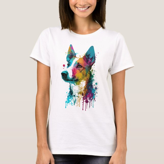 Basenji - Graffiti Neon Bläck Stänk T Shirt (Framsida)