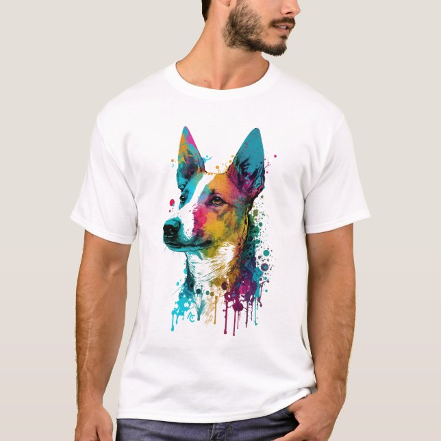 Basenji - Graffiti Neon Bläck Stänk T Shirt (Framsida)