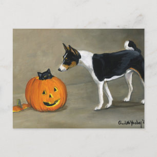 "Basenji Halloween"-Hund Art-vykort Helg Vykort