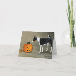 "Basenji Halloween" hundkonst Notecard Kort