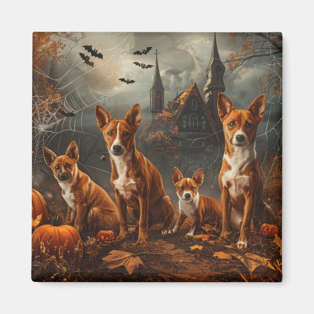 Basenji Halloween Natt Hund Delight Magnet (Framsidan)