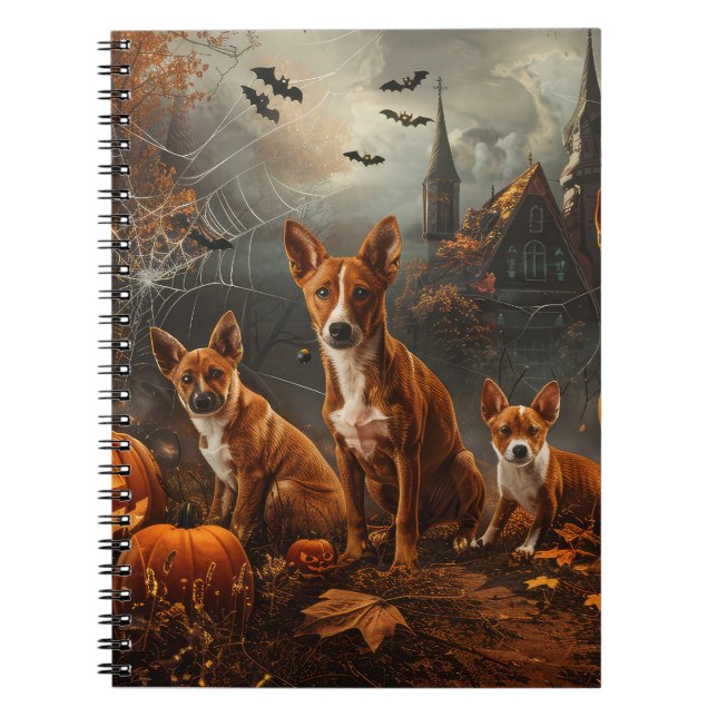 Basenji Halloween Night Doggy Delight Anteckningsbok (Framsidan)