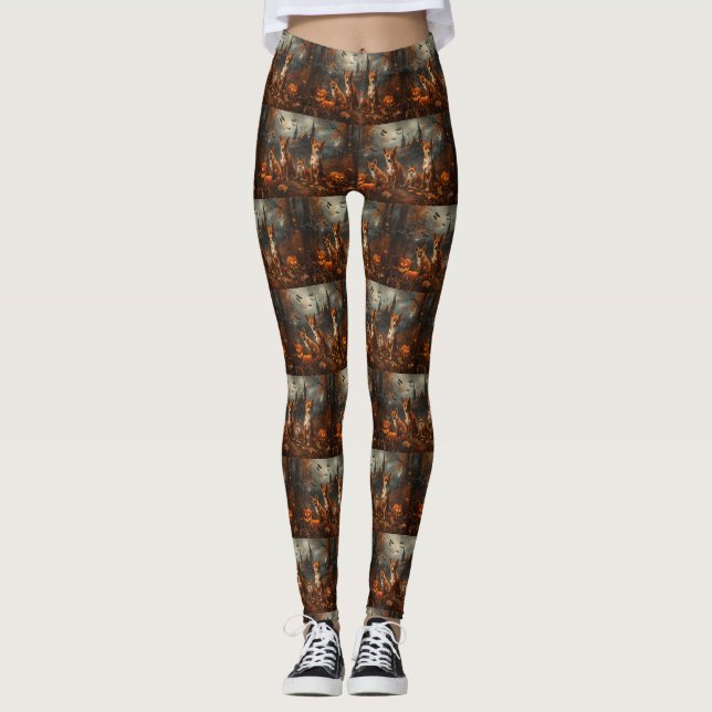 Basenji Halloween Night Doggy Delight Leggings (Framsida)