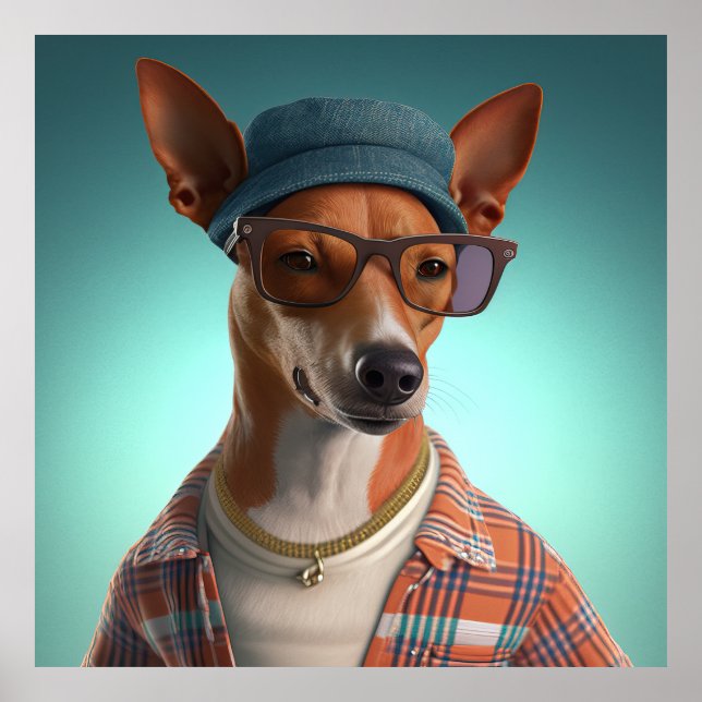 Basenji Hipster Hund Poster (Framsidan)