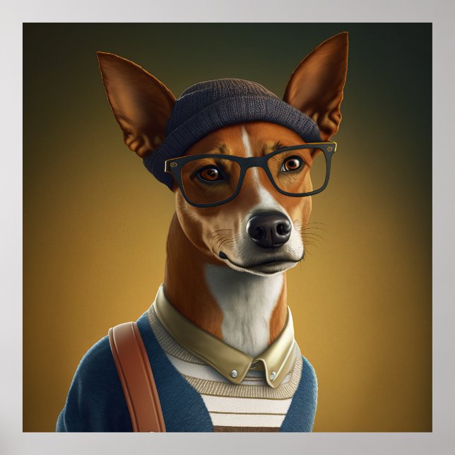 Basenji Hipster Hund Poster (Framsidan)