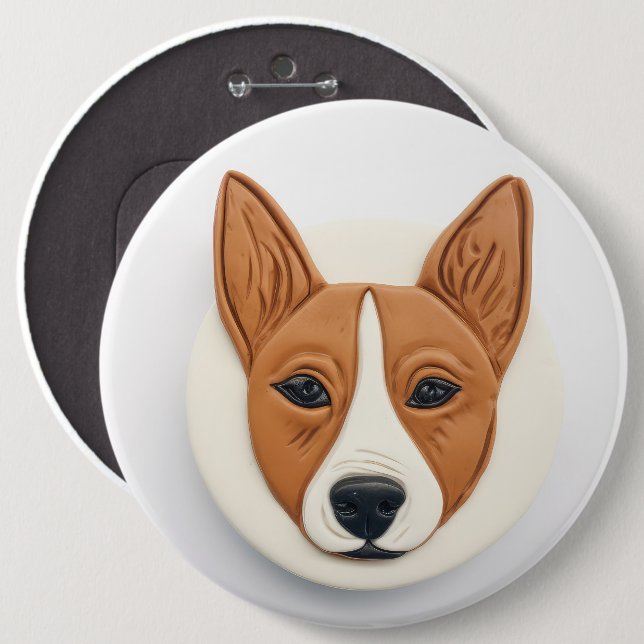 Basenji Hund 3D Inspired Knapp (Framsida & baksida)