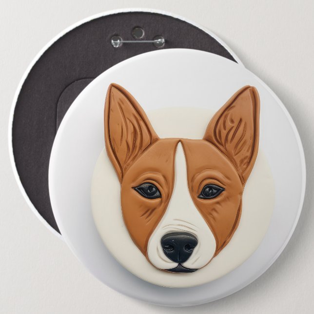 Basenji Hund 3D Inspirerad Knapp (Framsida & baksida)