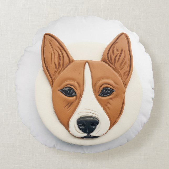 Basenji Hund 3D Inspirerad Rund Kudde (Framsidan)