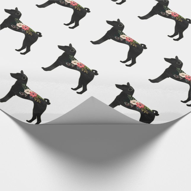 Basenji Hund aveln Boho Blommigt Silhouette Presentpapper (Hörn)