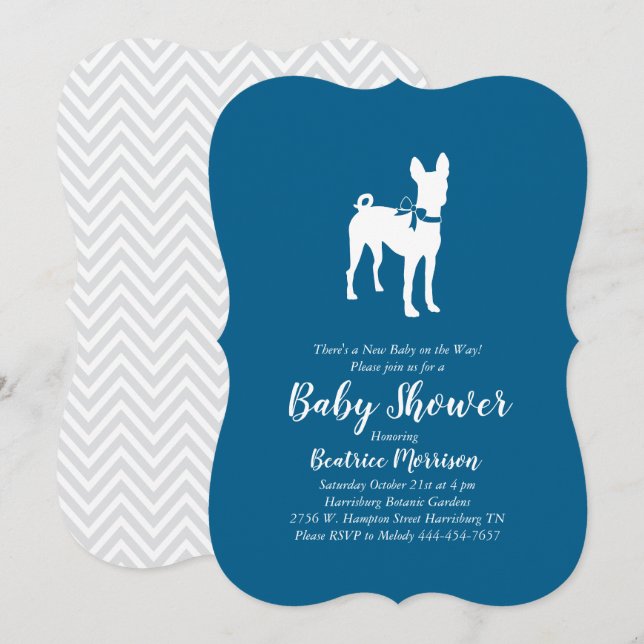 Basenji Hund Baby Shower Boy Blue Inbjudningar (Fram/baksida)