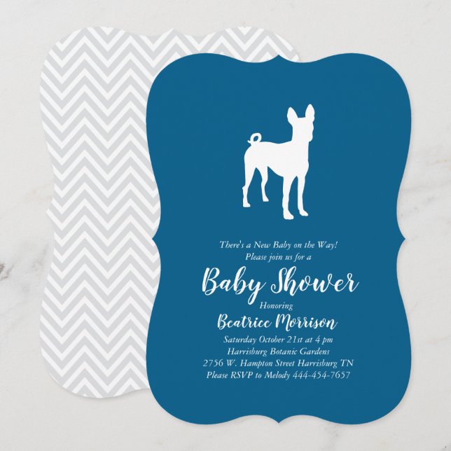 Basenji Hund Baby Shower Boy Blue Inbjudningar (Fram/baksida)