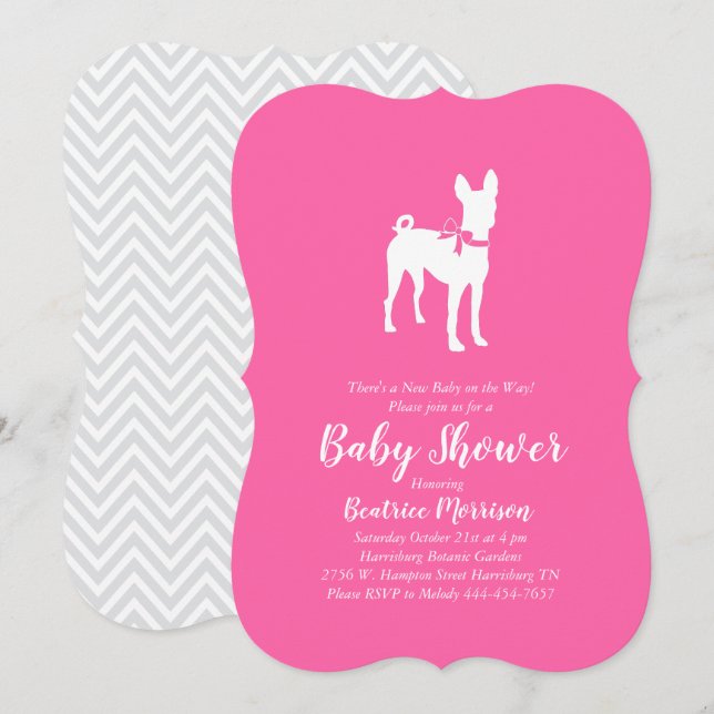 Basenji Hund Baby Shower Girl Rosa Inbjudningar (Fram/baksida)