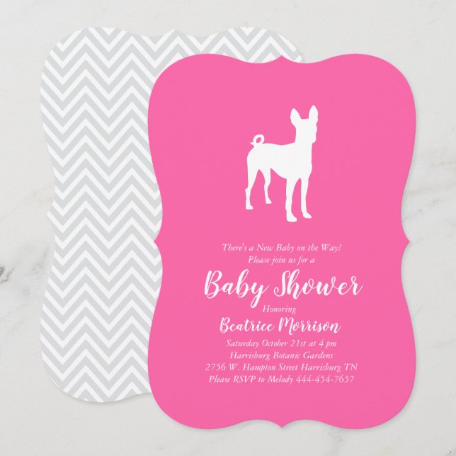 Basenji Hund Baby Shower Girl Rosa Inbjudningar (Fram/baksida)