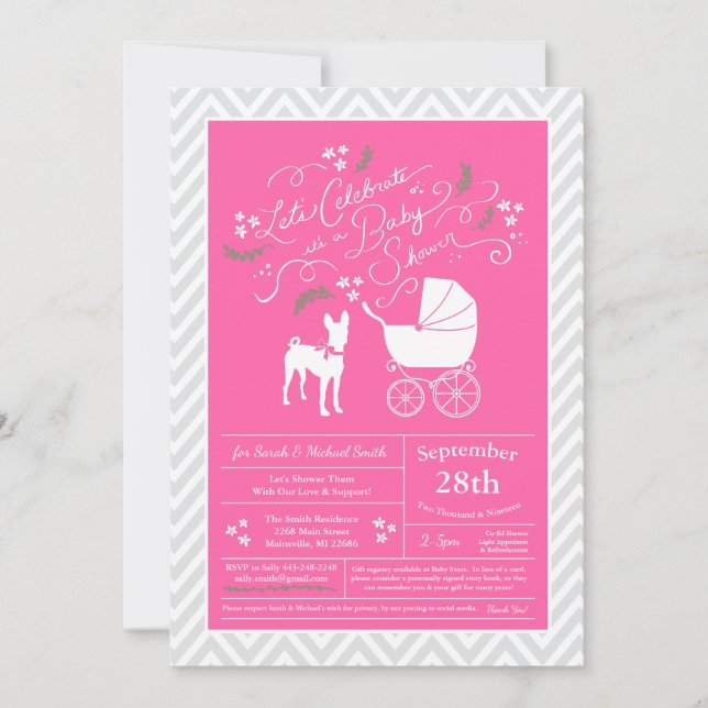 Basenji Hund Baby Shower Girl Rosa Inbjudningar (Framsida)