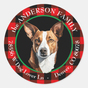 Basenji Hund Buffalo Play Returadress Runt Klistermärke