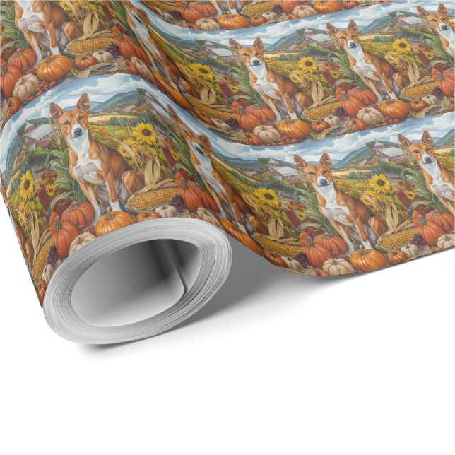 Basenji Hund Höstskörd Tacksägelse Högtid Presentpapper (Rulle Hörn)