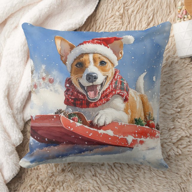 Basenji Hund i Släde Låt det Snöa Jul Kudde (Filt)
