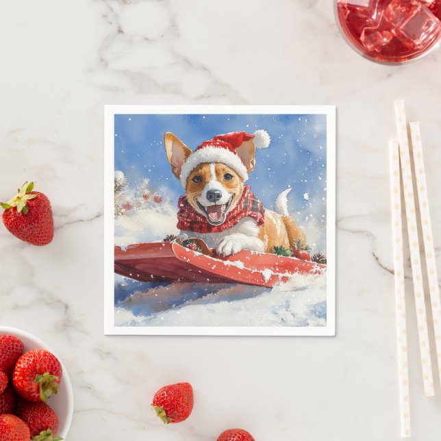 Basenji Hund i Släde Låt det Snöa Jul Pappersservett (Insitu)