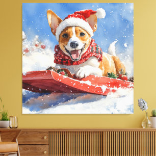 Basenji Hund i Sledge Låt det snöa jul Canvastryck