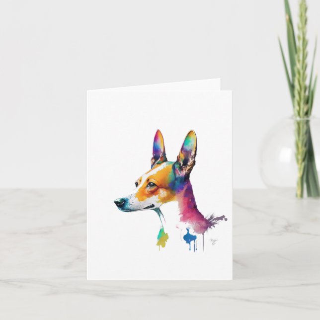 Basenji Hund in Watercolor & Pen Helgkort (Framsida)