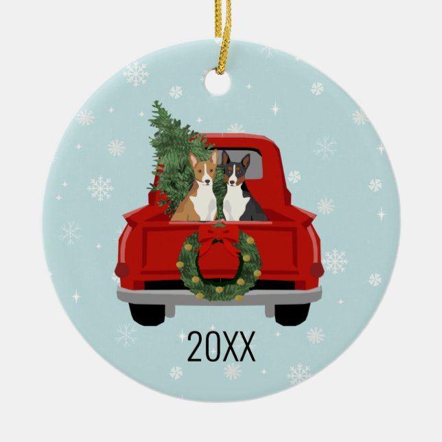 Basenji Hund jul-Helgdag Julgransprydnad Keramik (Framsidan)