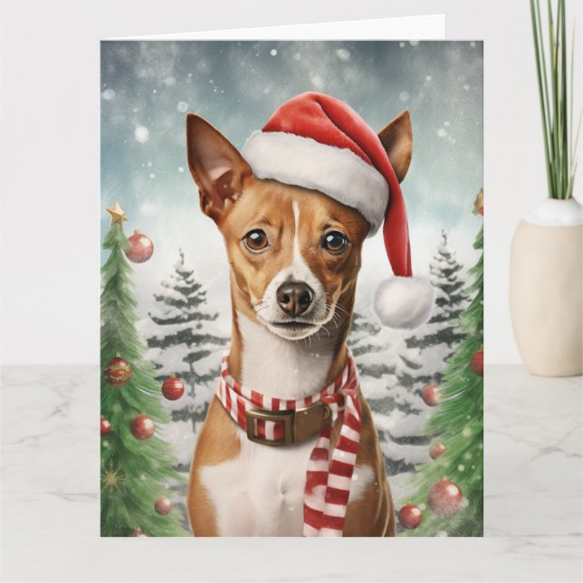 Basenji Hund Jul Tomte Tasslar Kort (Framsida)