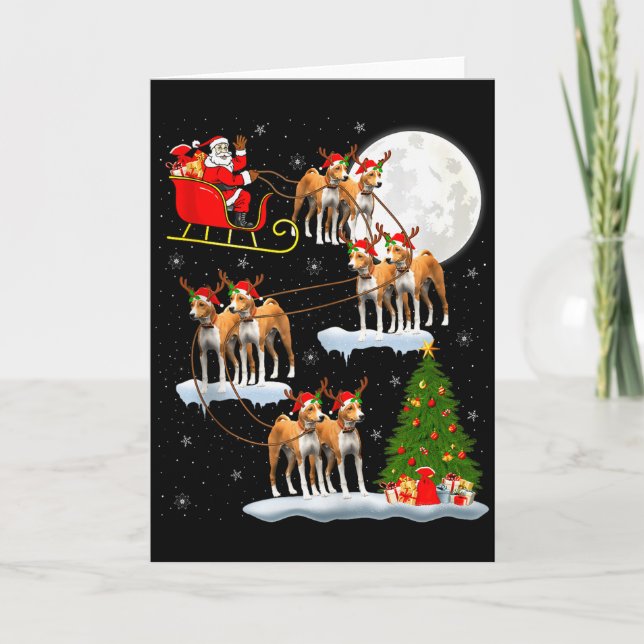 Basenji Hund Jultomte Släd Flygande Rolig Magisk J Kort (Framsida)
