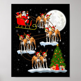 Basenji Hund Jultomte Släd Flygande Rolig Magisk J Poster