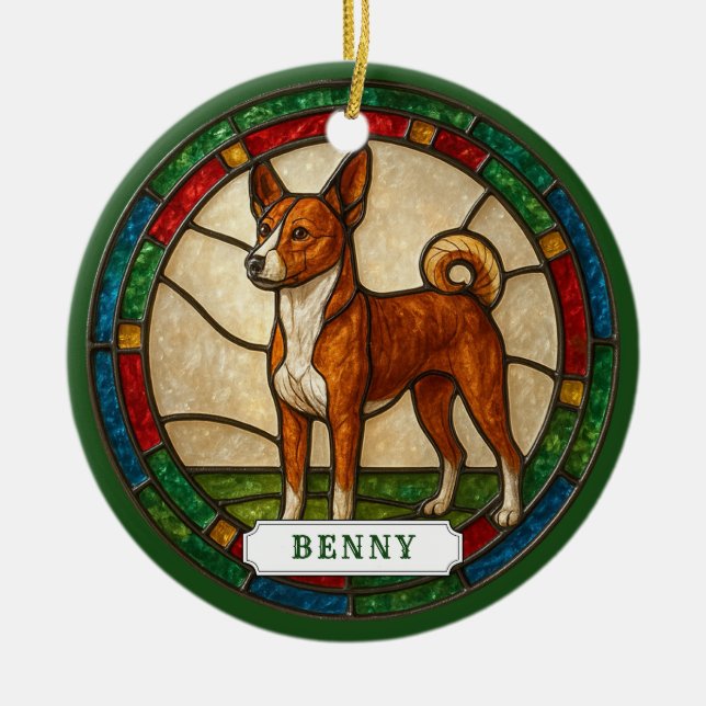 Basenji Hund Keramisk Cirkulär Ornament (Framsidan)