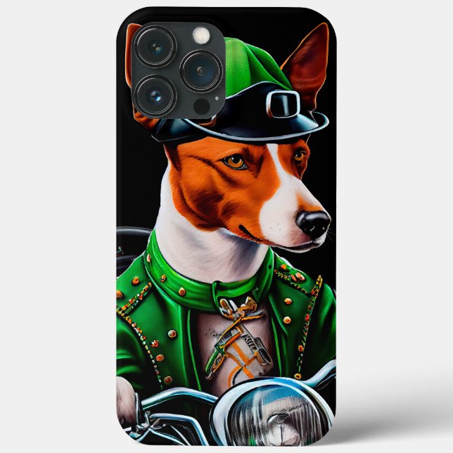 Basenji-hund kör cykel St. Patrick's Day (Baksida)