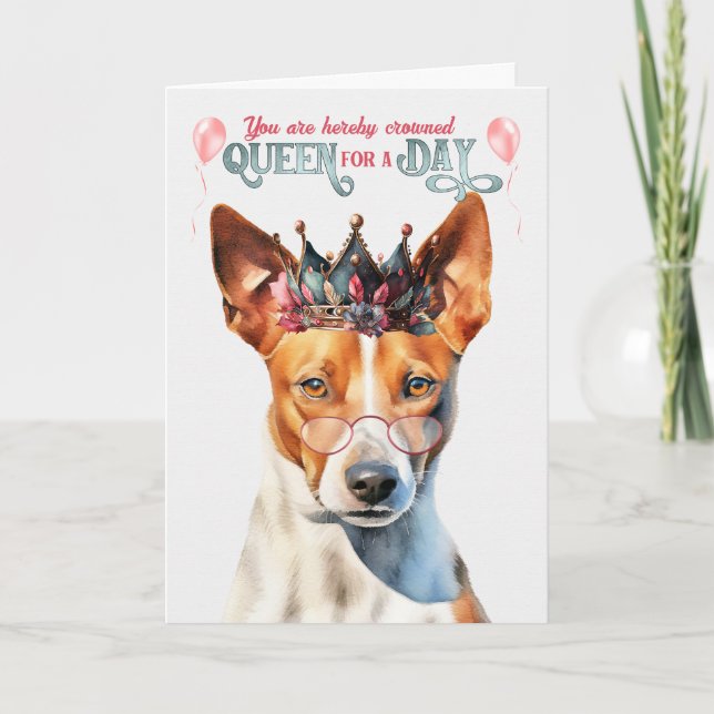Basenji Hund Queen for Day Funny Birthday Kort (Framsida)