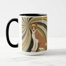 Basenji Hund Red and White on Swirled Background