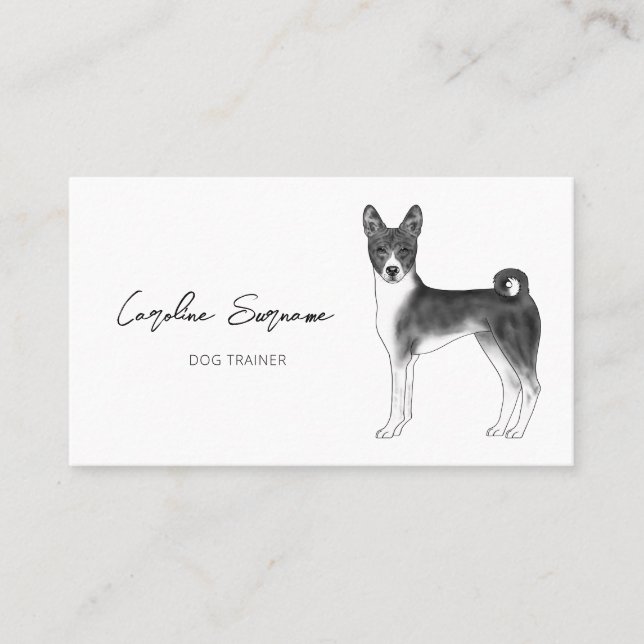 Basenji Hund Ritning i svart-vit minimalism  Visitkort (Framsida)