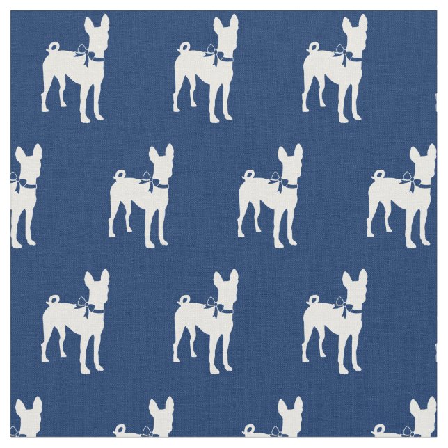 Basenji Hund Silhuett Husdjur Marinblå Tyg (Närbild)