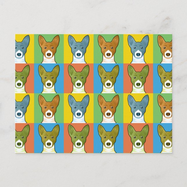 Basenji Hund Tecknad Pop-Art Vykort (Framsida)