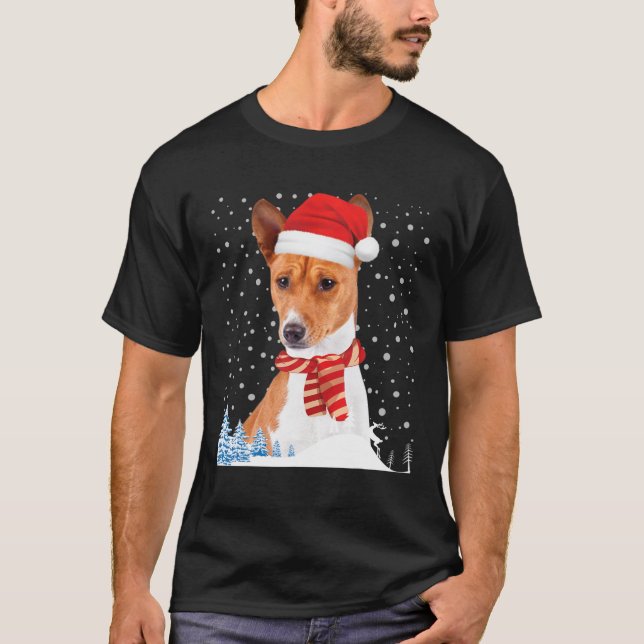 Basenji Hund Ugly jul Sweater Santa Hat Funny T Shirt (Framsida)