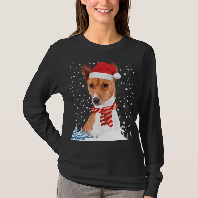 Basenji Hund Ugly jul Sweater Santa Hat Funny T Shirt (Framsida)