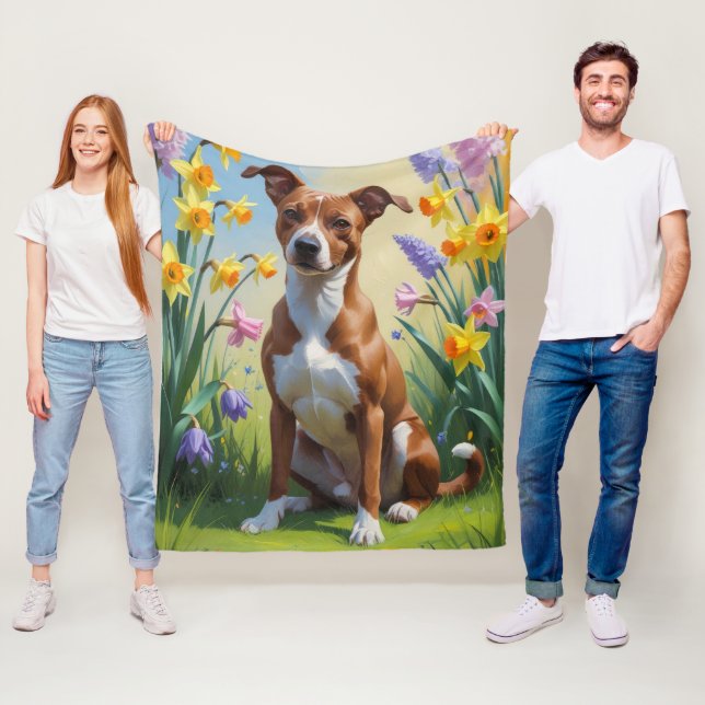 Basenji Hund Vår blommor Painting Fleecefilt (På plats)