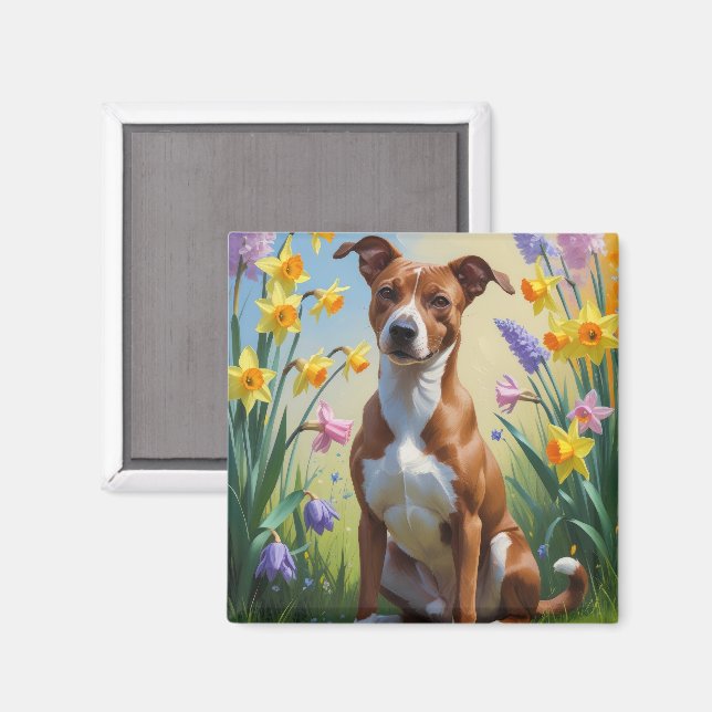 Basenji Hund Vårblommor Målning  Magnet (Front/Back)