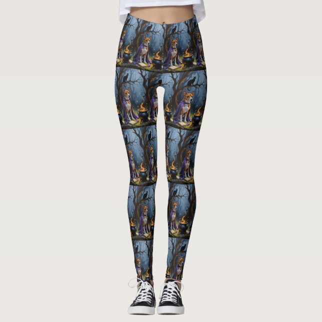 Basenji Hund Whimsical Halloween-målning Leggings (Framsida)