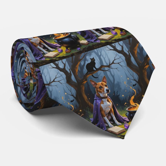 Basenji Hund Whimsical Halloween-målning Slips (Rullad)