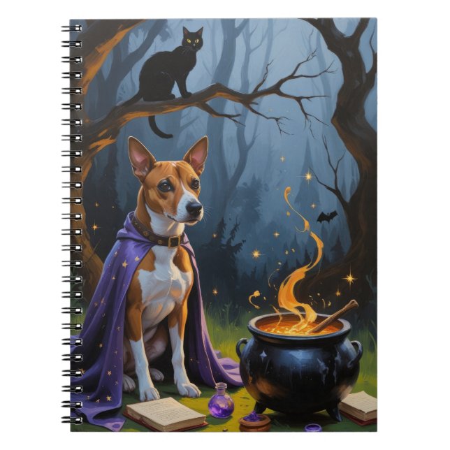 Basenji Hund Whimsical Halloween Painting Anteckningsbok (Framsidan)