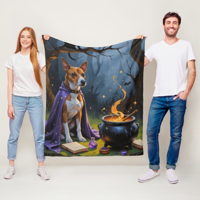 Basenji Hund Whimsical Halloween Painting Fleecefilt (På plats)