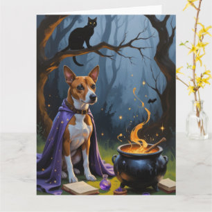 Basenji Hund Whimsical Halloween Painting Kort