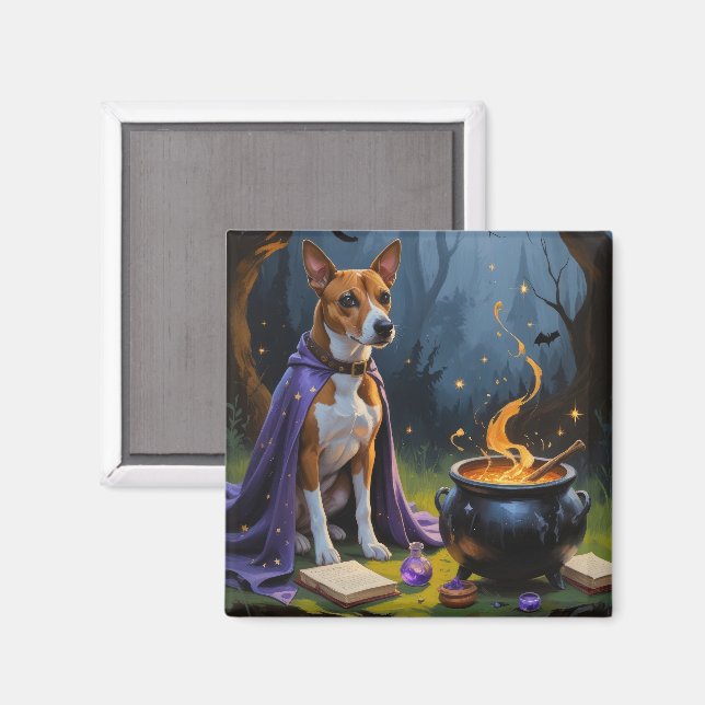 Basenji Hund Whimsical Halloween Painting Magnet (Front/Back)