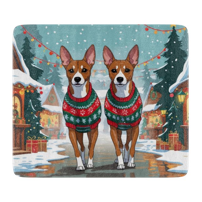 Basenji Hundar Jul Snö Högtid  (Framsidan)