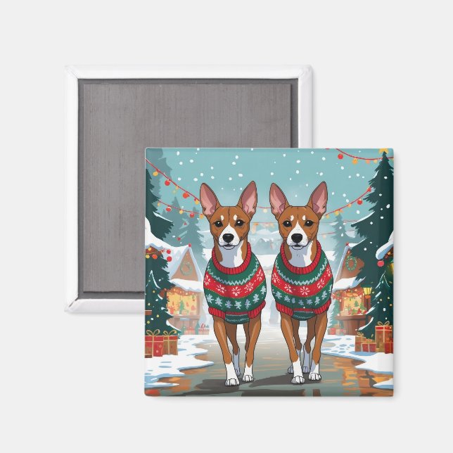 Basenji Hundar Jul Snö Högtid Magnet (Front/Back)