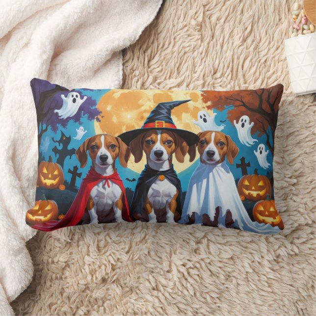 Basenji Hundar Pumpkin Halloween Funny Lumbarkudde (Filt)